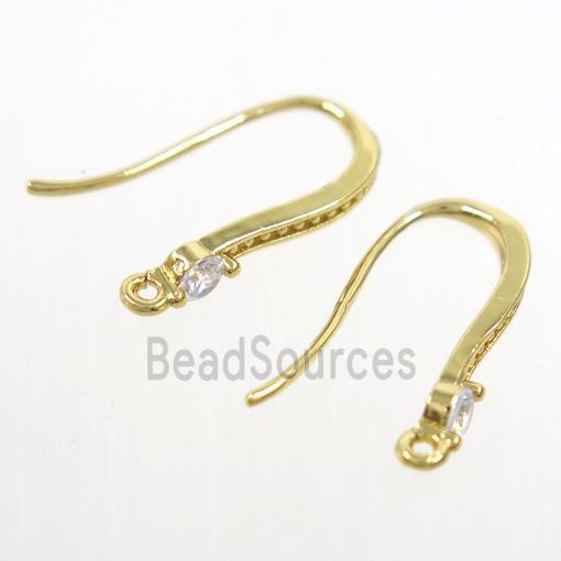 copper earring hook paved zircon, gold plated