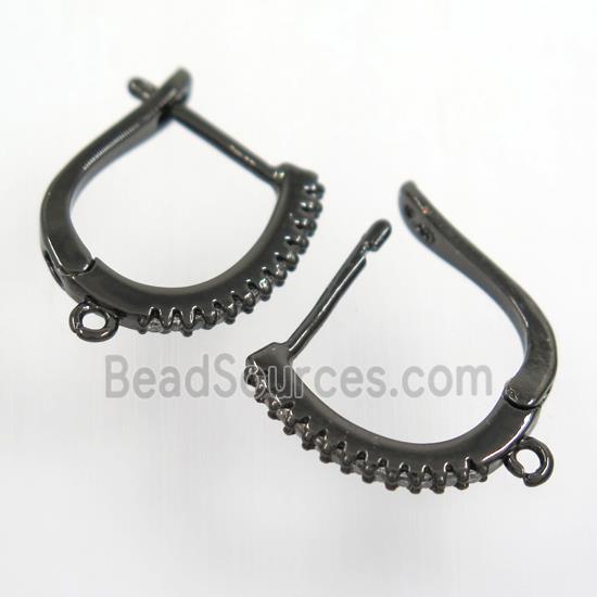 copper Earring hook paved zircon with loop, black plated