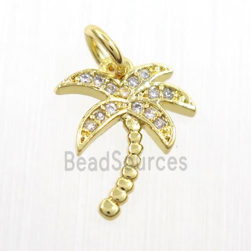 copper coconut tree pendants paved zircon, gold plated