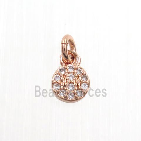 copper circle pendants paved zircon, rose gold