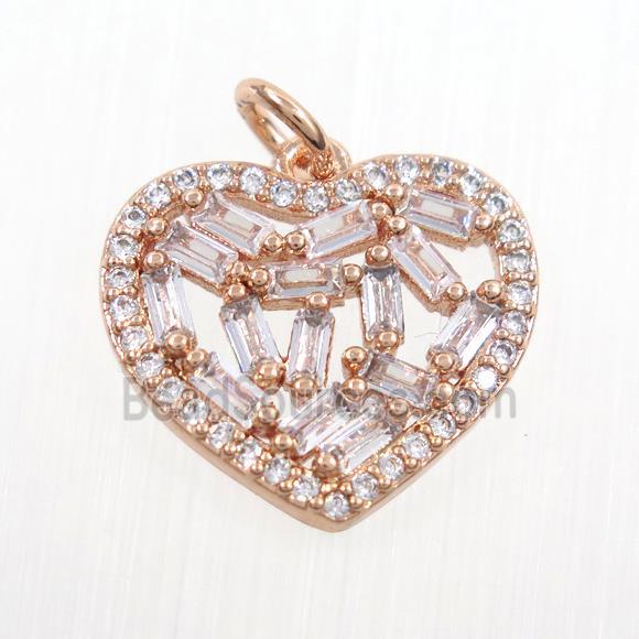 copper heart pendants paved zircon, rose gold