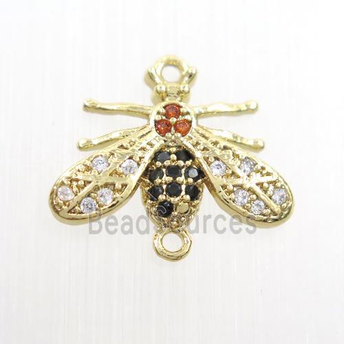 copper honeybee connector paved zircon, gold plated