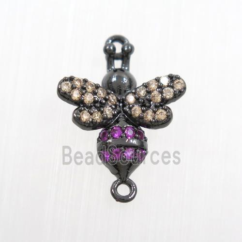 copper honeybee connector paved zircon, black plated