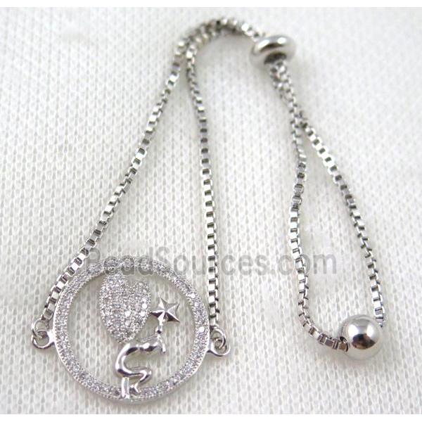 copper bracelet paved zircon, platinum plated