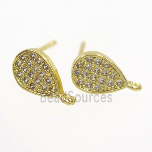 copper teardrop earring paved zircon, gold plated