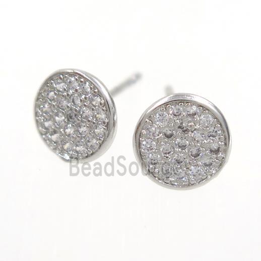 copper earring paved zircon, platinum plated