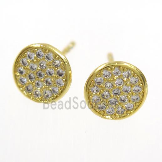 copper earring paved zircon, gold plated