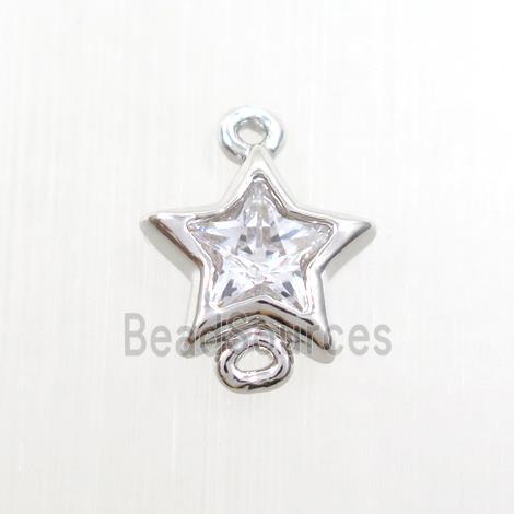 copper star connector paved zircon, platinum plated