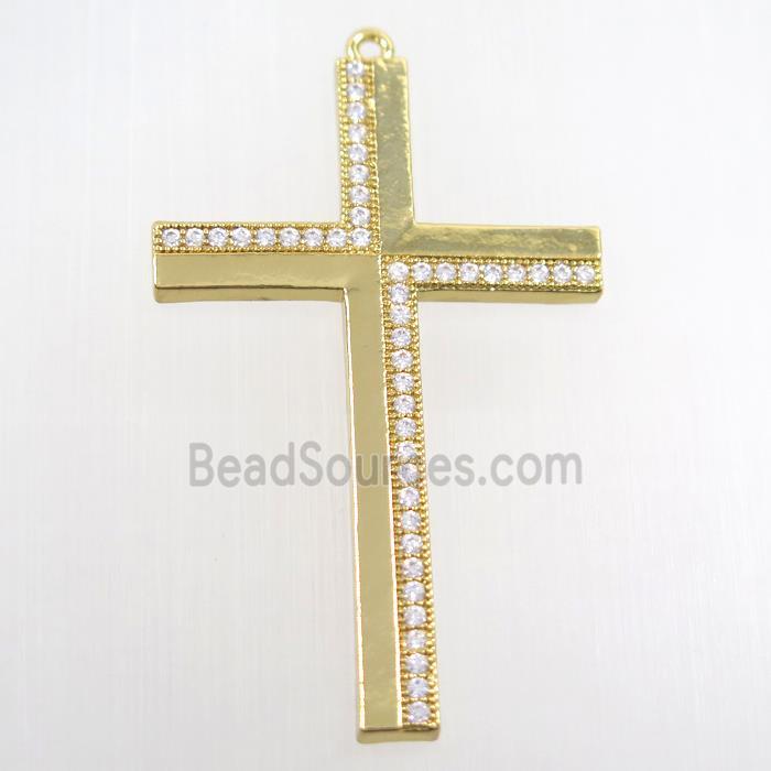 copper cross pendant paved zircon, gold plated