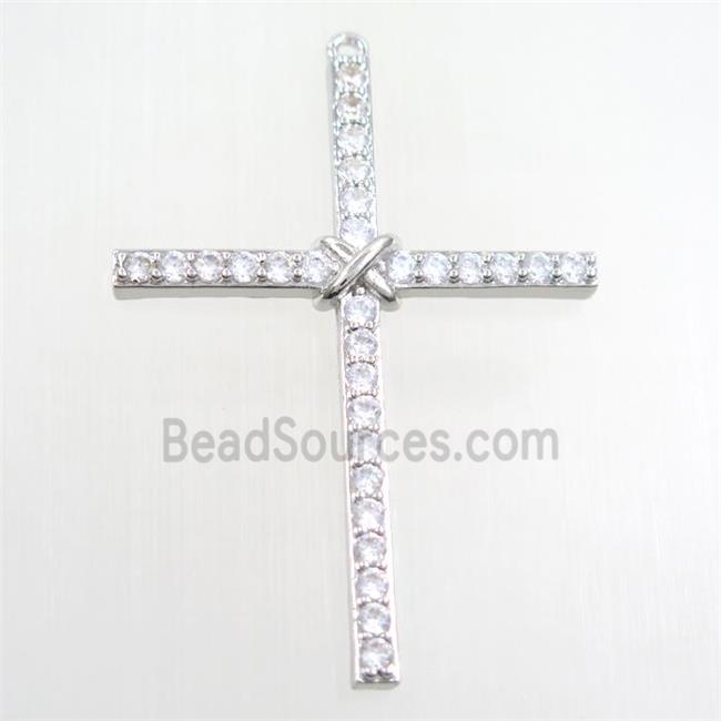 copper cross pendant paved zircon, platinum plated