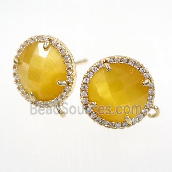 copper earring paved zircon with yellow glass crystal