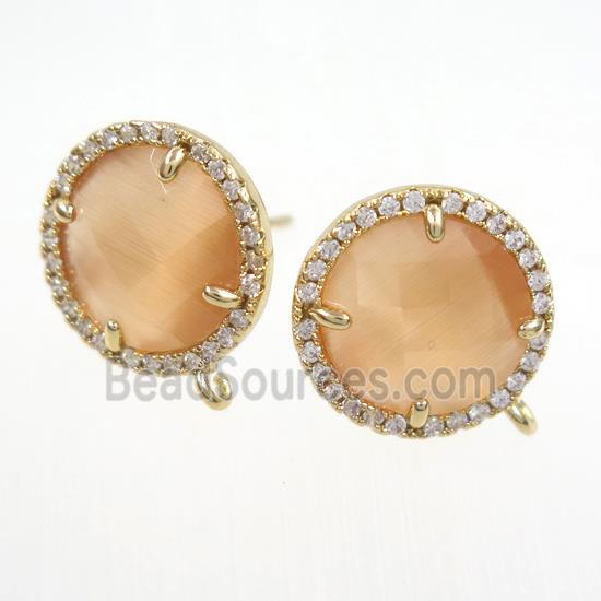 copper earring paved zircon with orange glass crystal