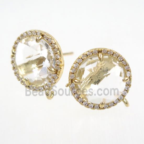 copper earring paved zircon with clear glass crystal