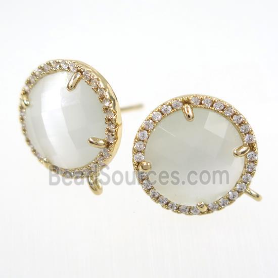 copper earring paved zircon with white glass crystal