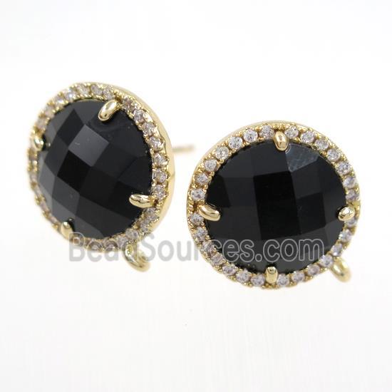 copper earring paved zircon with black glass crystal