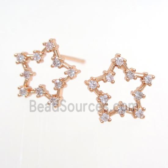 copper star earring paved zircon, rose gold