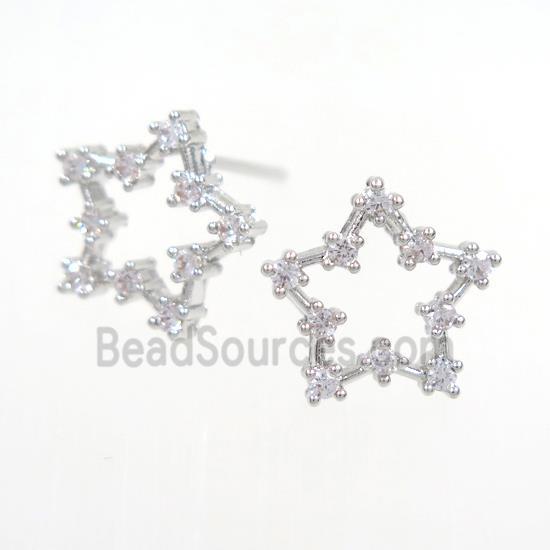 copper star earring paved zircon, platinum plated