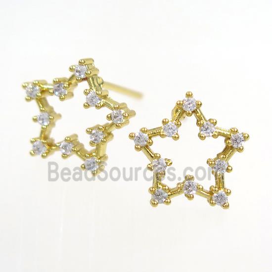 copper star earring paved zircon, gold plated