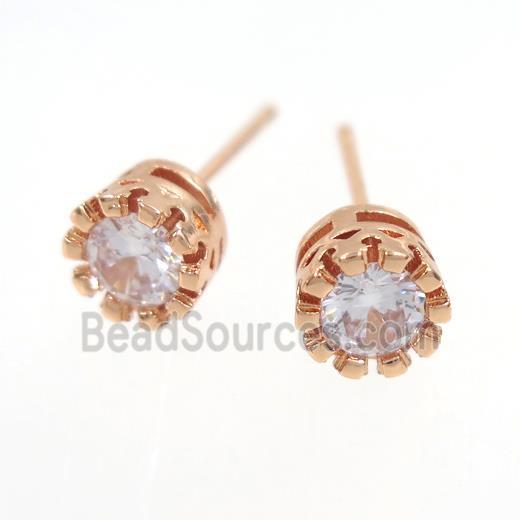 copper earring studs paved zircon, rose gold