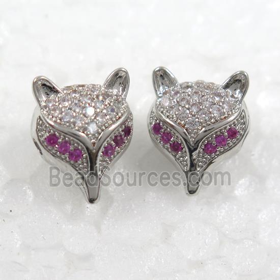 copper fox earring paved zircon, platinum plated