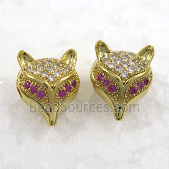 copper fox earring paved zircon, gold plated