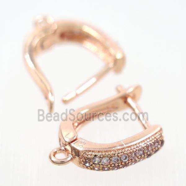 Copper Latchback Earring Pave Zircon With Loop Rose Gold