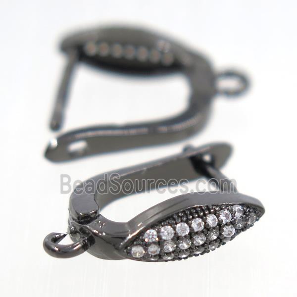 Copper Latchback Earring Pave Zircon With Loop Black Plated