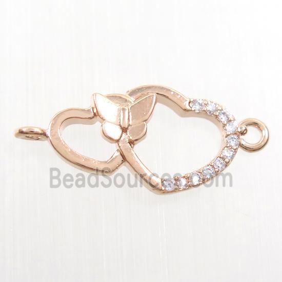 copper heart pendant paved zircon, rose gold