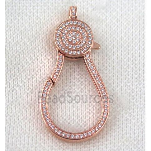 copper Lobster Clasp paved zircon, rose gold