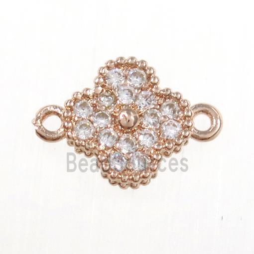 copper clover connector paved zircon, rose gold