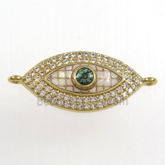 copper eye connector paved zircon with abalone, gold plated