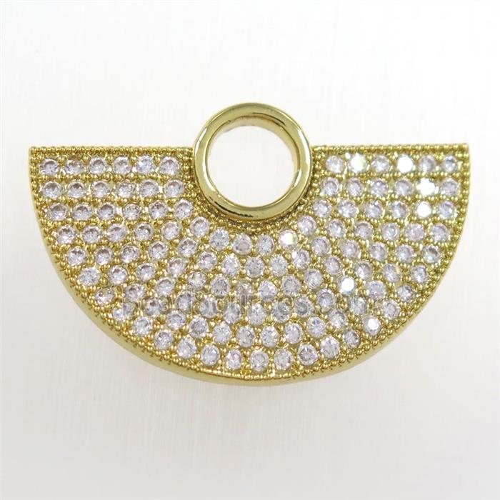 copper fan pendant paved zircon, gold plated