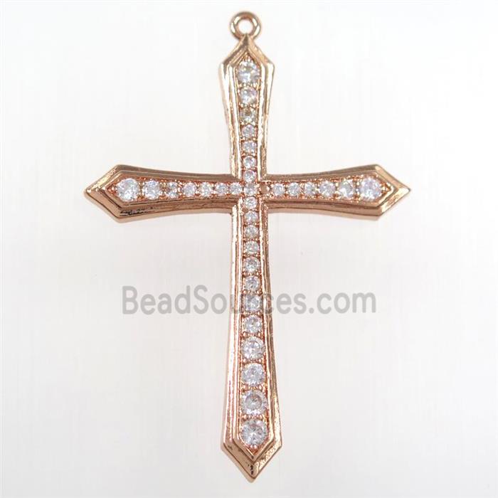 copper cross pendant paved zircon, rose gold