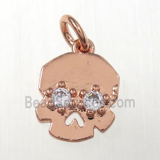 copper skull pendants paved zircon, rose gold