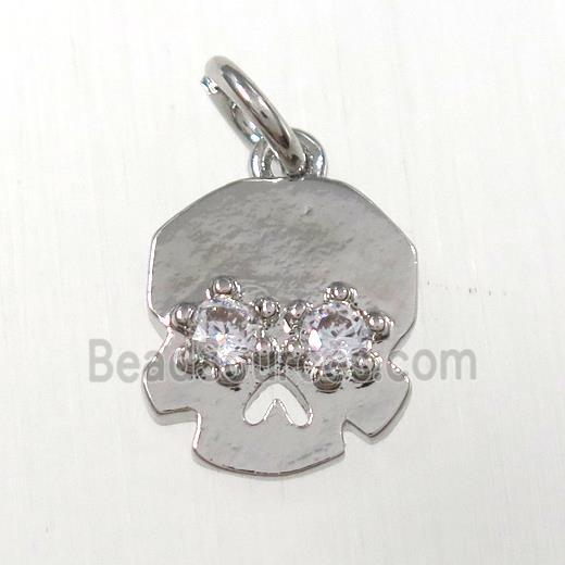 copper skull pendants paved zircon, platinum plated