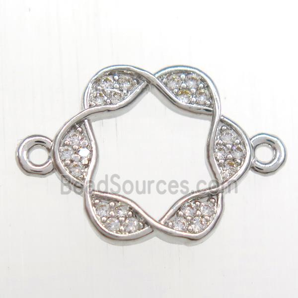 copper Wreath connector paved zircon, platinum plated