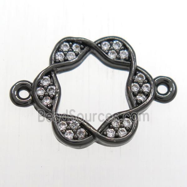 copper Wreath connector paved zircon, black plated