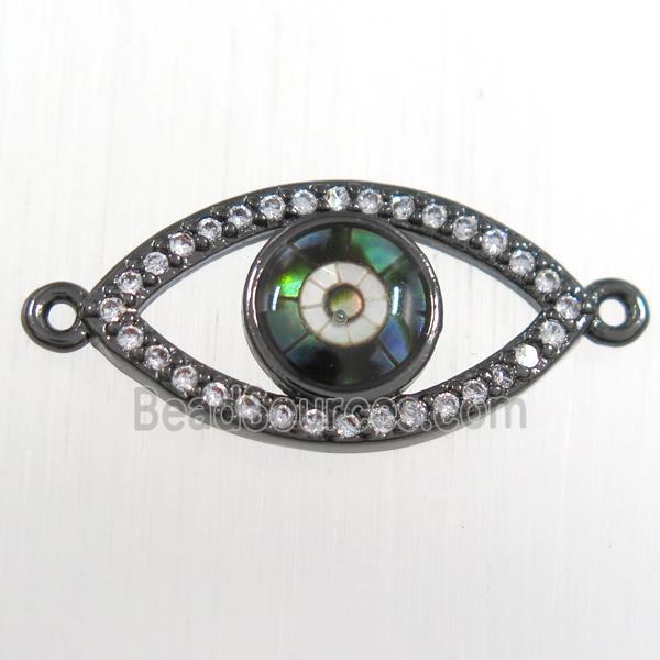 copper eye connector paved zircon with abalone shell, black plated