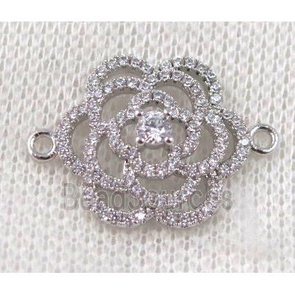 copper flower connector paved zircon, platinum plated