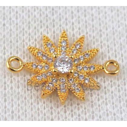 copper sunflower connector paved zircon, gold plated