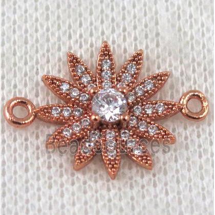 copper sunflower connector paved zircon, rose gold