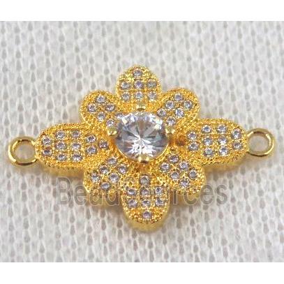 copper flower connector paved zircon, gold plated