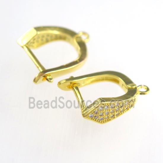 copper earring hook paved zircon, gold plated