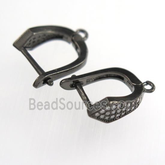 copper earring hook paved zircon, black plated