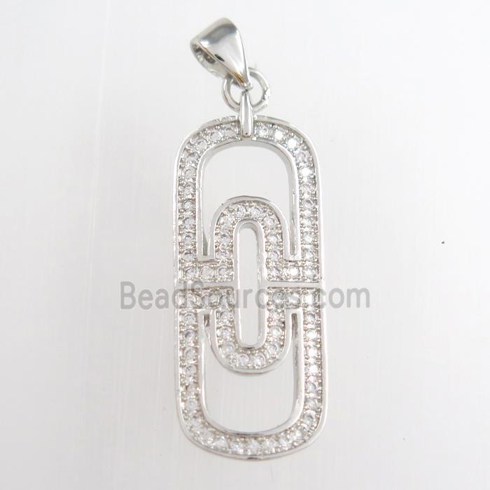 copper oval pendants paved zircon, platinum plated
