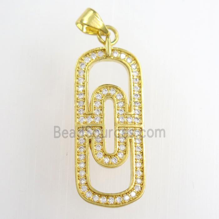 copper oval pendants paved zircon, gold plated