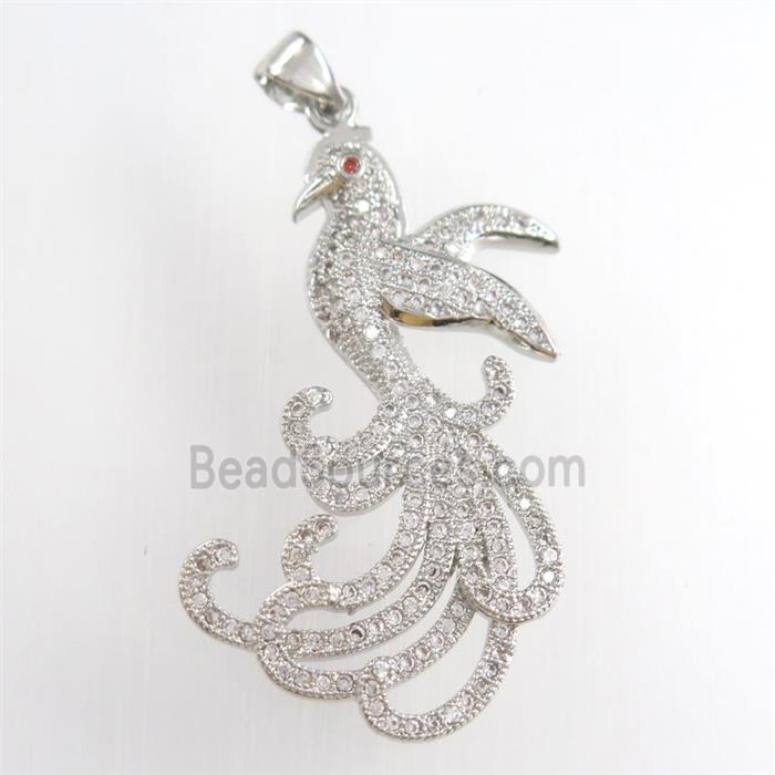 copper phoenix pendants paved zircon, platinum plated