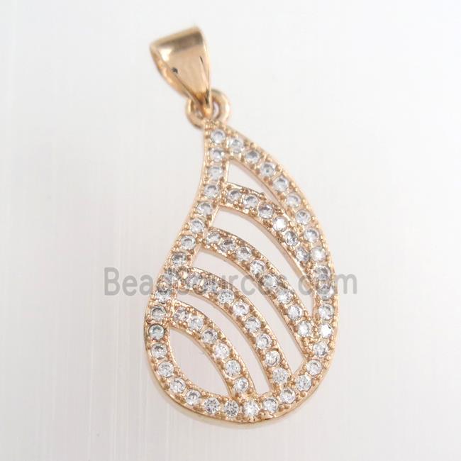 copper teardrop pendants paved zircon, rose gold