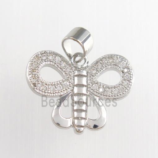 copper butterfly pendants paved zircon, platinum plated