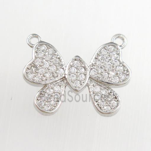 copper butterfly pendants paved zircon, platinum plated